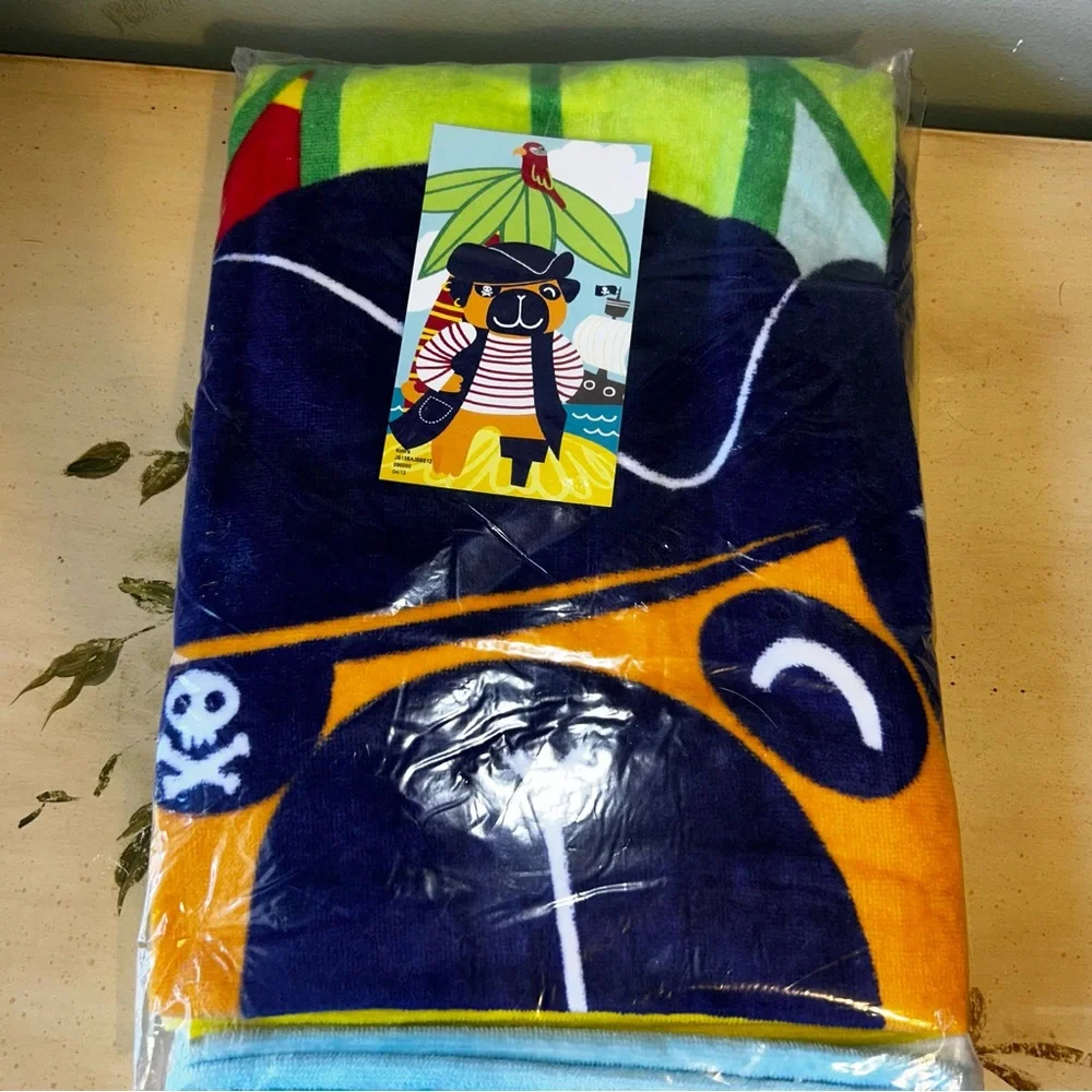 Pug Dog Pirate Palm Tree Velour Beach Towel 30”x 60” New NWT